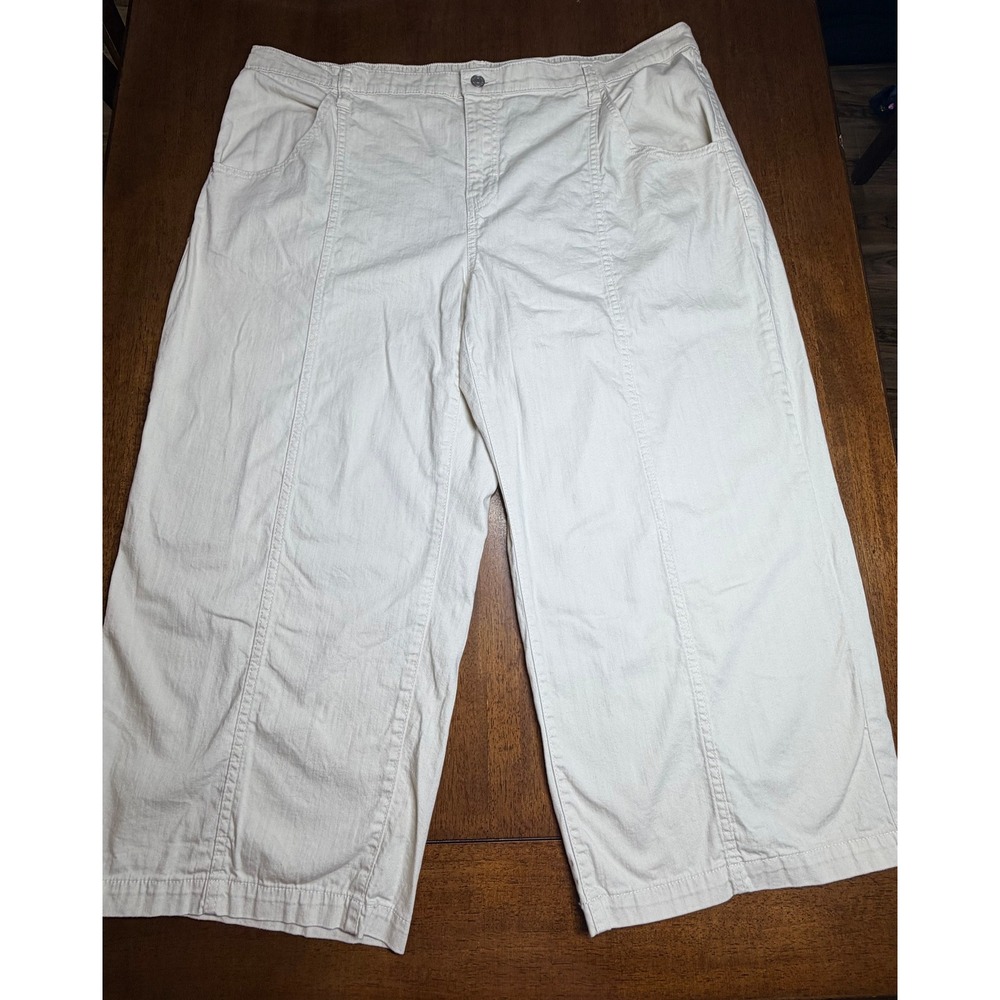 Banana Republic Wide Leg Pants Women XXL Ecru Excellent Mid Rise Cropped Cotton